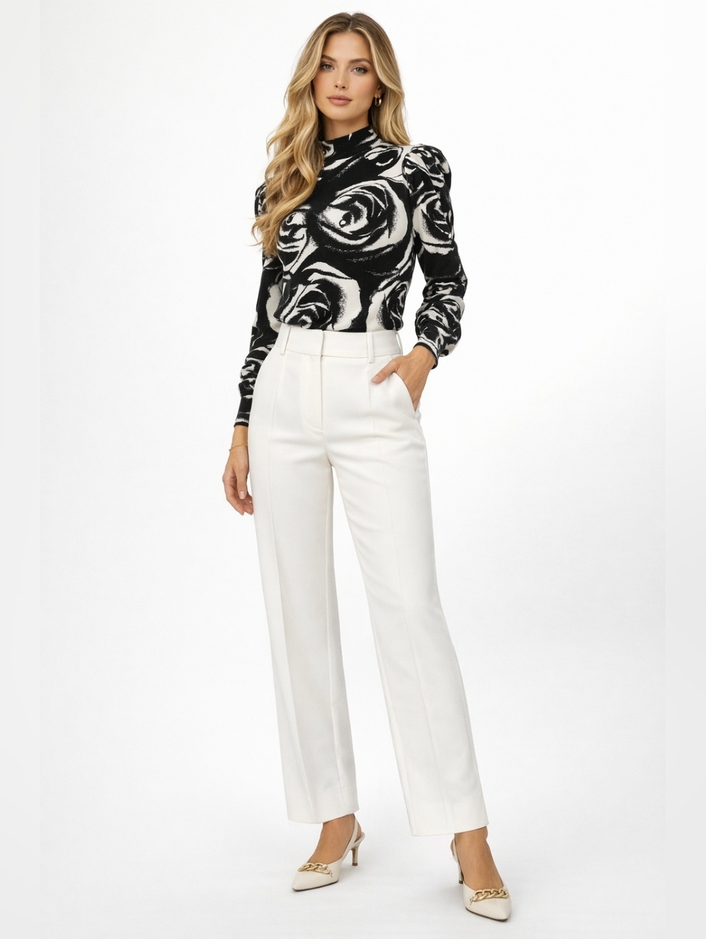 Diane Von Furstenberg Rose Print Puff Sleeve Knit Top NWT Small - Picture 11 of 12